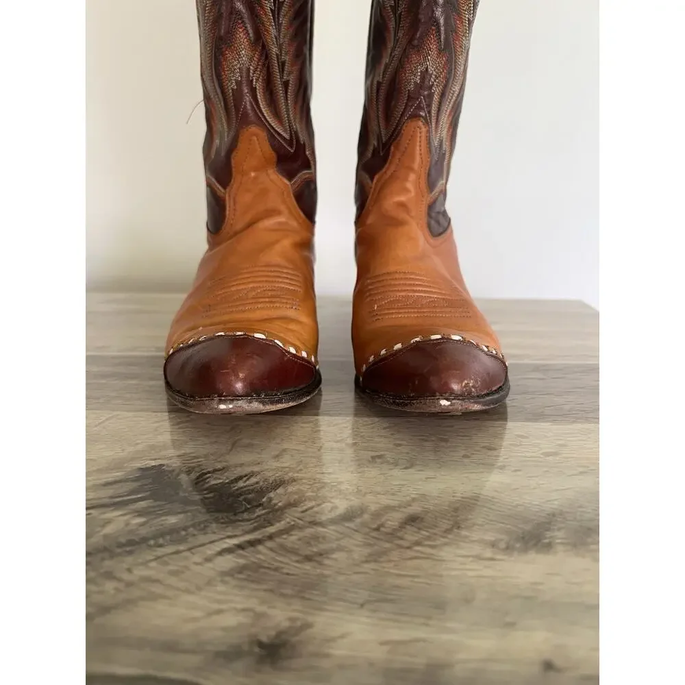 Tony Lama Vintage Brown Embroidered Cowboy Boots Size 6.5 1028 L Western